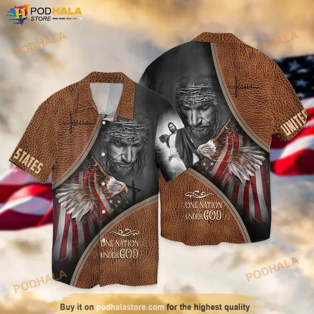 Jesus Patriotic Hawaiian Shirt Featuring One Nation Under God Design