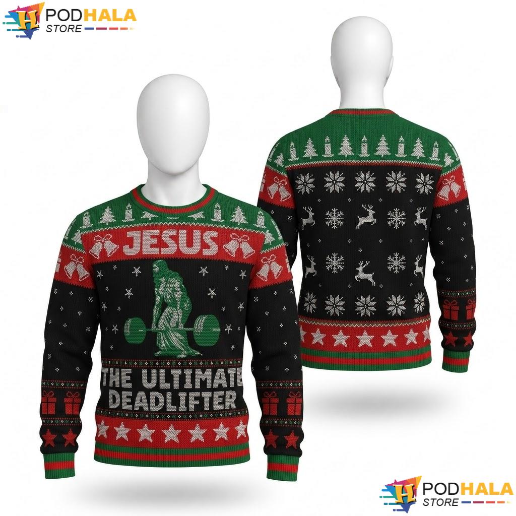 Jesus Ultimate Deadlifter Ugly Christmas Sweater Funny Gym Workout Top