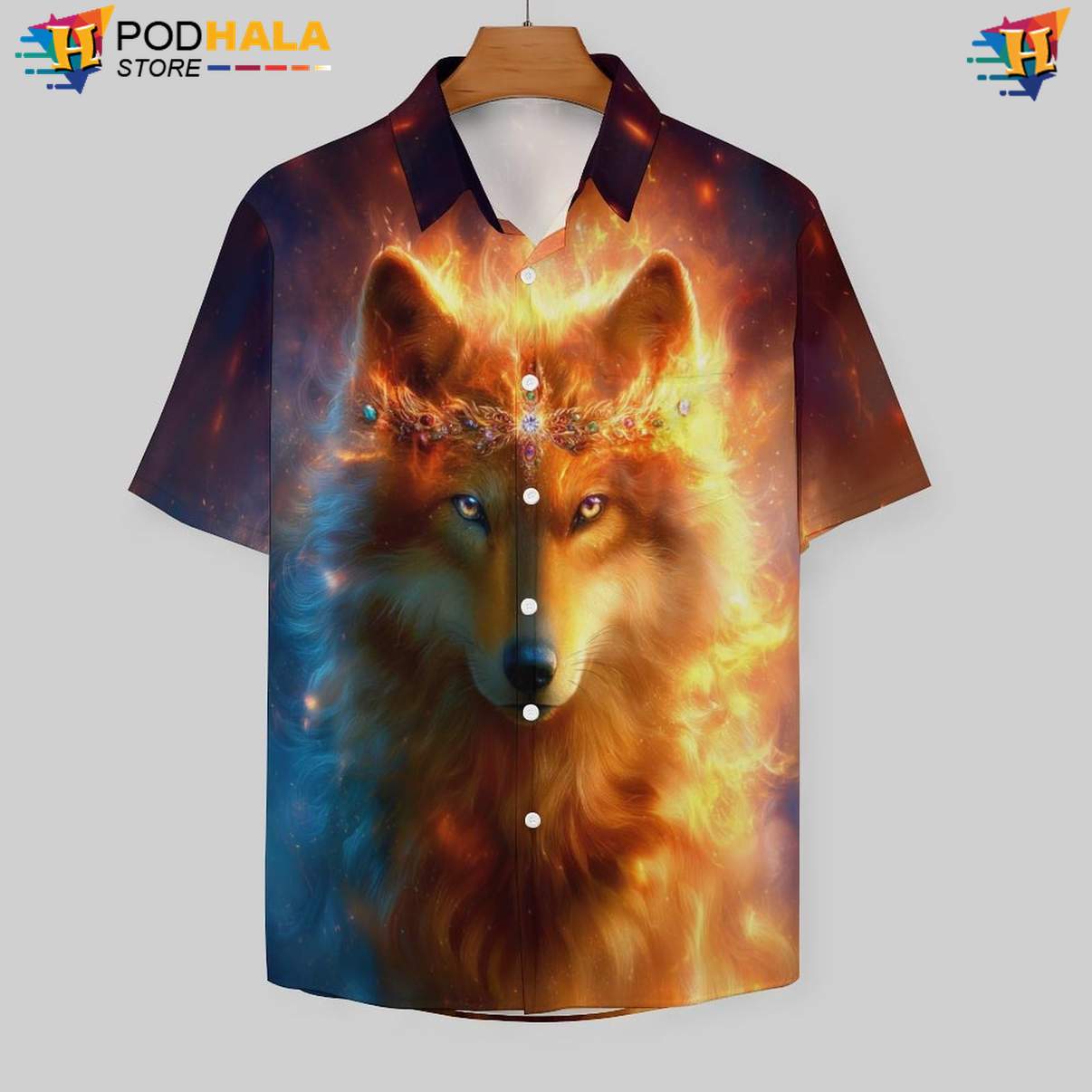 Jewel Wolf Aloha Shirt Mens Cool Print Casual Graphic Vacation Island Gear Jewel Wolf Aloha Shirt Mens Cool Print Casual Graphic Vacation Island Gear