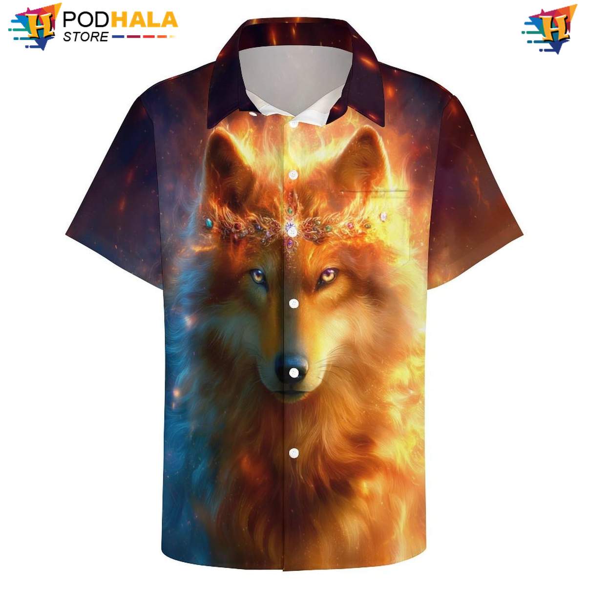 Jewel Wolf Tropical Shirt Mens Cool Print Casual Graphic Vacation Island Gear Jewel Wolf Tropical Shirt Mens Cool Print Casual Graphic Vacation Island Gear