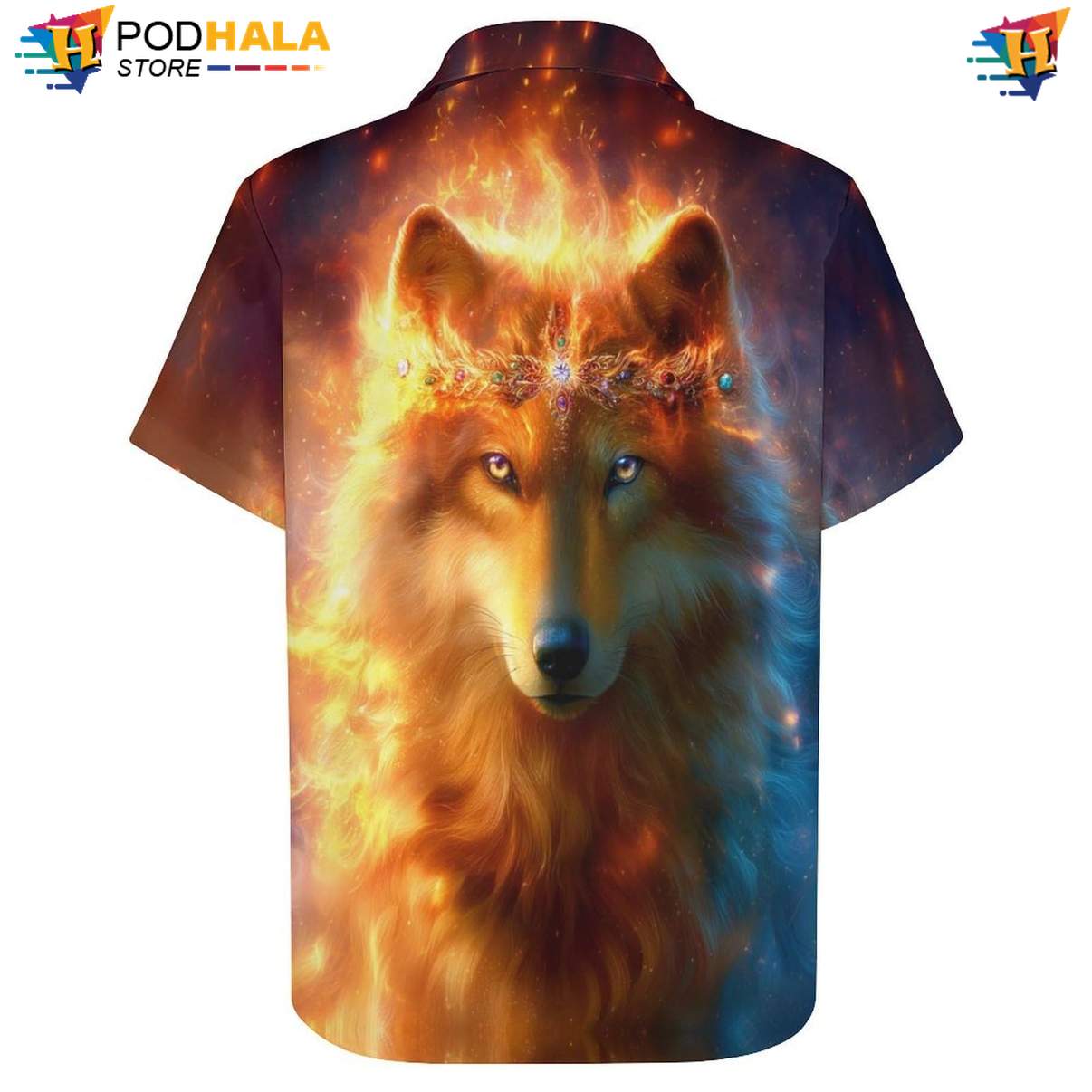 Jewel Wolf Short-sleeve button-up shirt Mens Cool Print Casual Graphic Vacation Island Gear Jewel Wolf Short-sleeve button-up shirt Mens Cool Print Casual Graphic Vacation Island Gear