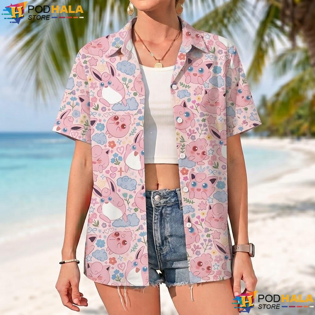 Jigglypuff Pastel Short-sleeve button-up shirt Cute Dreamy Summer Beach Outfit Top Jigglypuff Pastel Short-sleeve button-up shirt Cute Dreamy Summer Beach Outfit Top