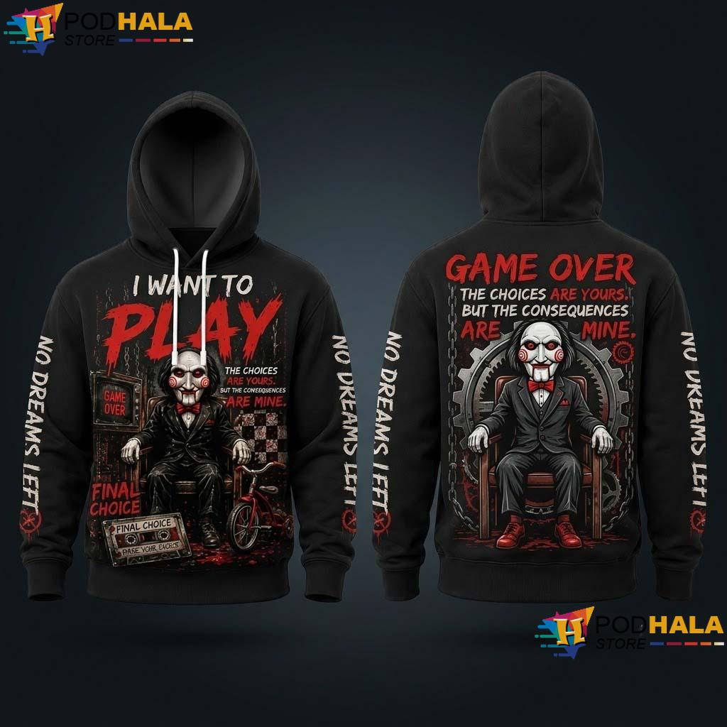 Jigsaw Game Halloween AOP Hoodie Inspired Horror Movie Spooky Apparel