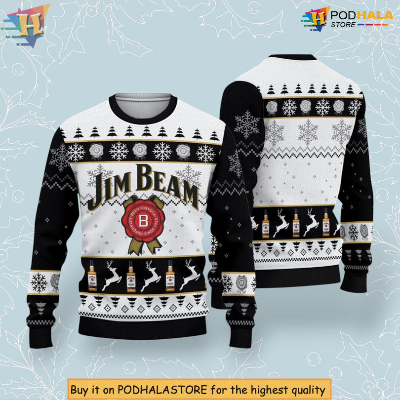Jim Beam Classic Liquor Brand Theme Cozy Retro Holiday Christmas Sweater