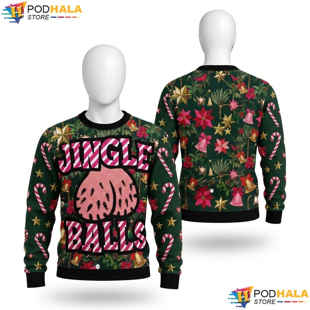 Jingle Balls Pink Funny Ugly Christmas Sweater Festive Xmas Graphic Top