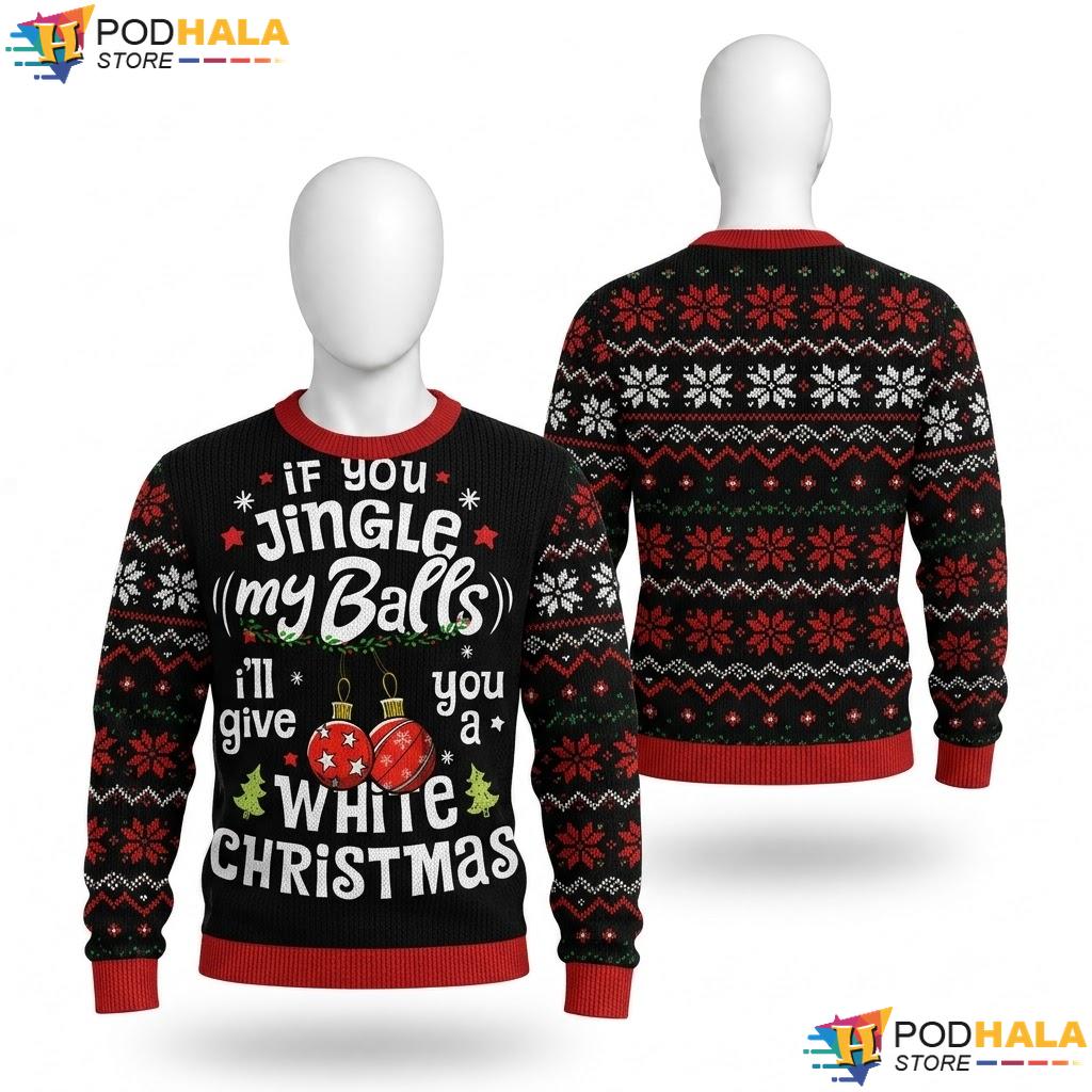 Jingle My Balls White Christmas Sweater Funny Adult Holiday Apparel