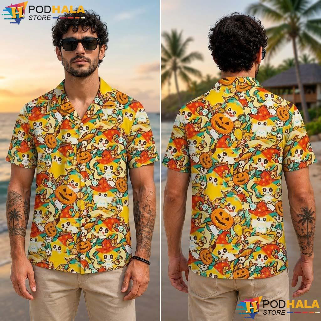 Jirachi Anime Halloween Aloha Shirt Spooky Tropical Witch Outfit Jirachi Anime Halloween Aloha Shirt Spooky Tropical Witch Outfit