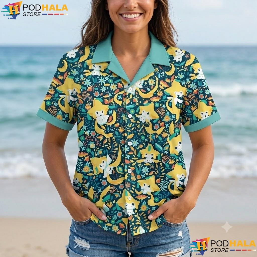 Jirachi Celestial Tropical Shirt Cute Star Pattern Summer Anime Top Jirachi Celestial Tropical Shirt Cute Star Pattern Summer Anime Top