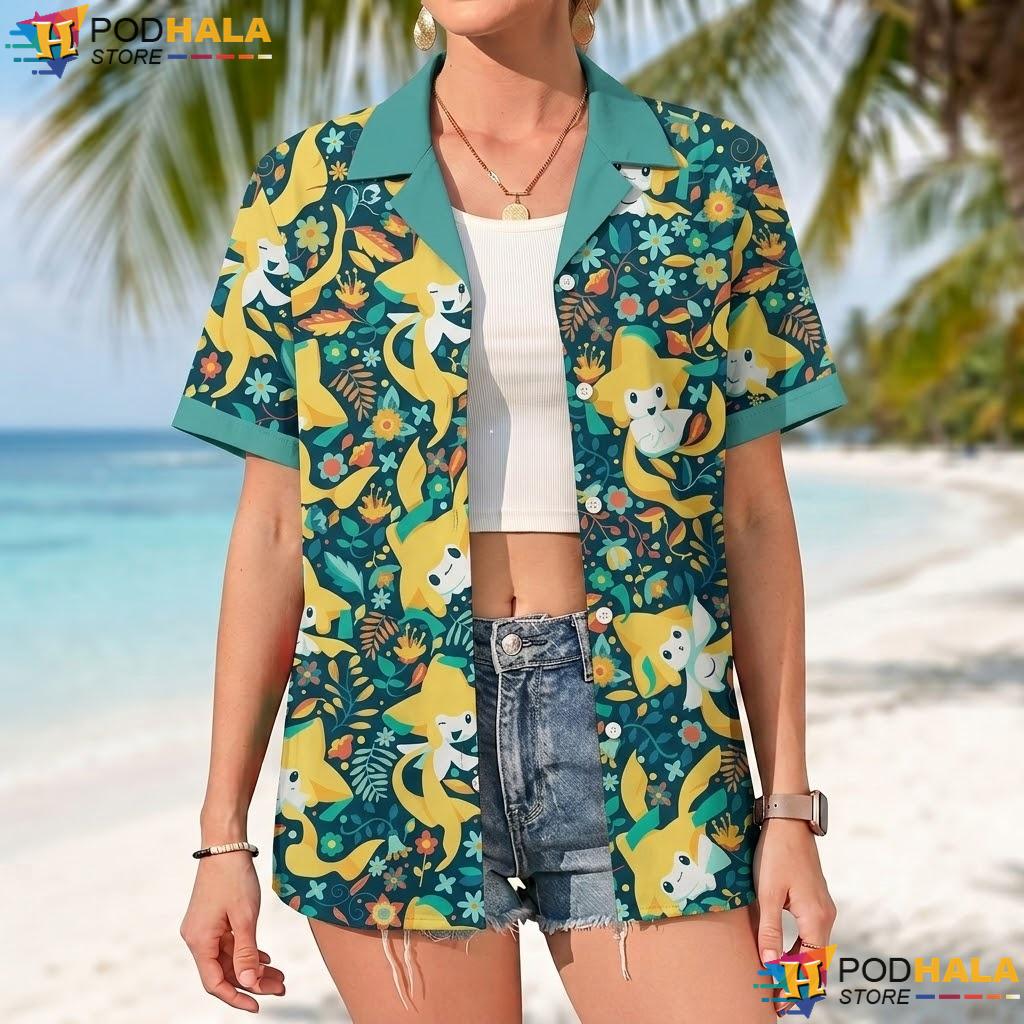 Jirachi Celestial Short-sleeve button-up shirt Cute Star Pattern Summer Anime Top Jirachi Celestial Short-sleeve button-up shirt Cute Star Pattern Summer Anime Top