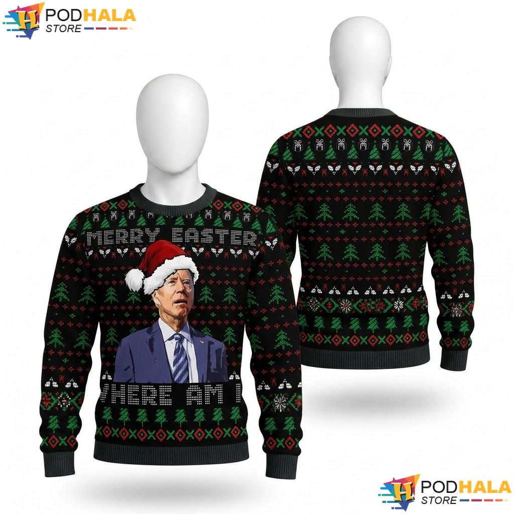 Joe Biden Where Am I Ugly Christmas Sweater Merry Easter Political