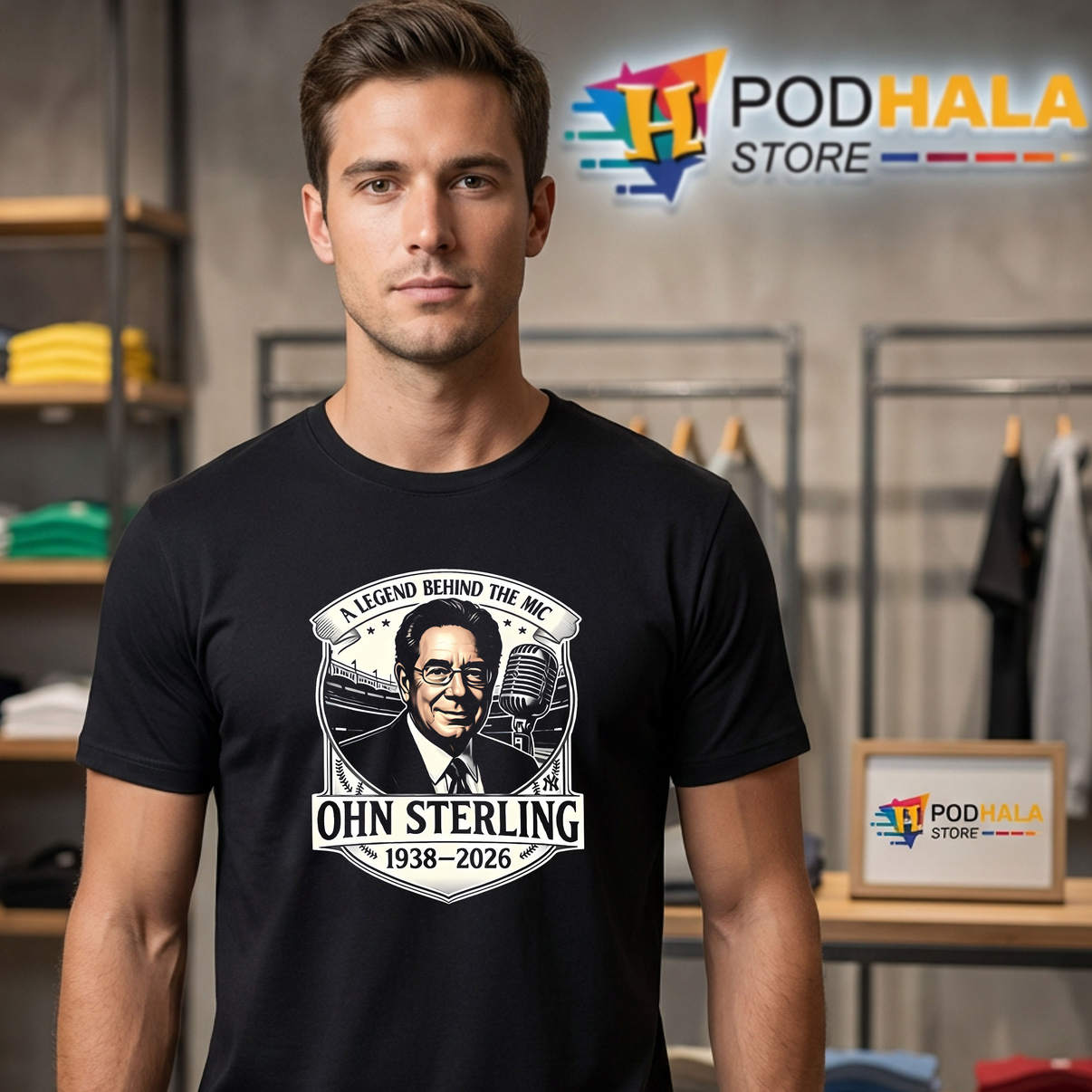 John Sterling Legend Behind The Mic Shirt 1938 2026 Yankees Baseball Graphic