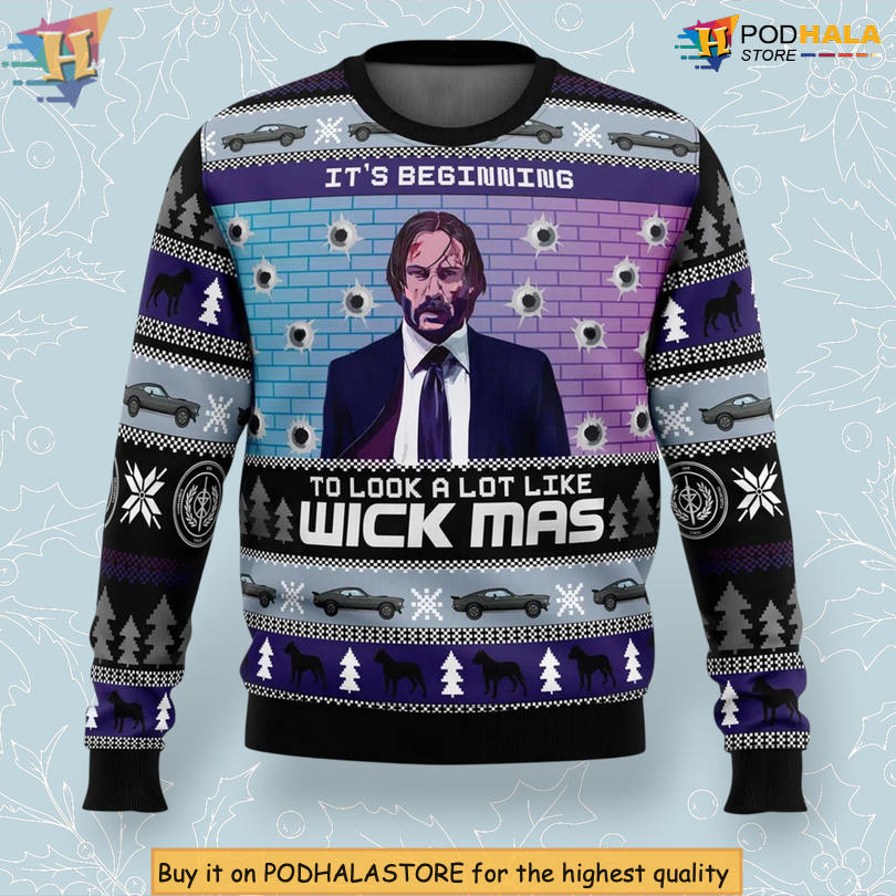 John Wick Action Scene Holiday Parody Its Beginning To Look A Lot Like Wick Mas Christmas Sweater John Wick Action Scene Holiday Parody Its Beginning To Look A Lot Like Wick Mas Christmas Sweater