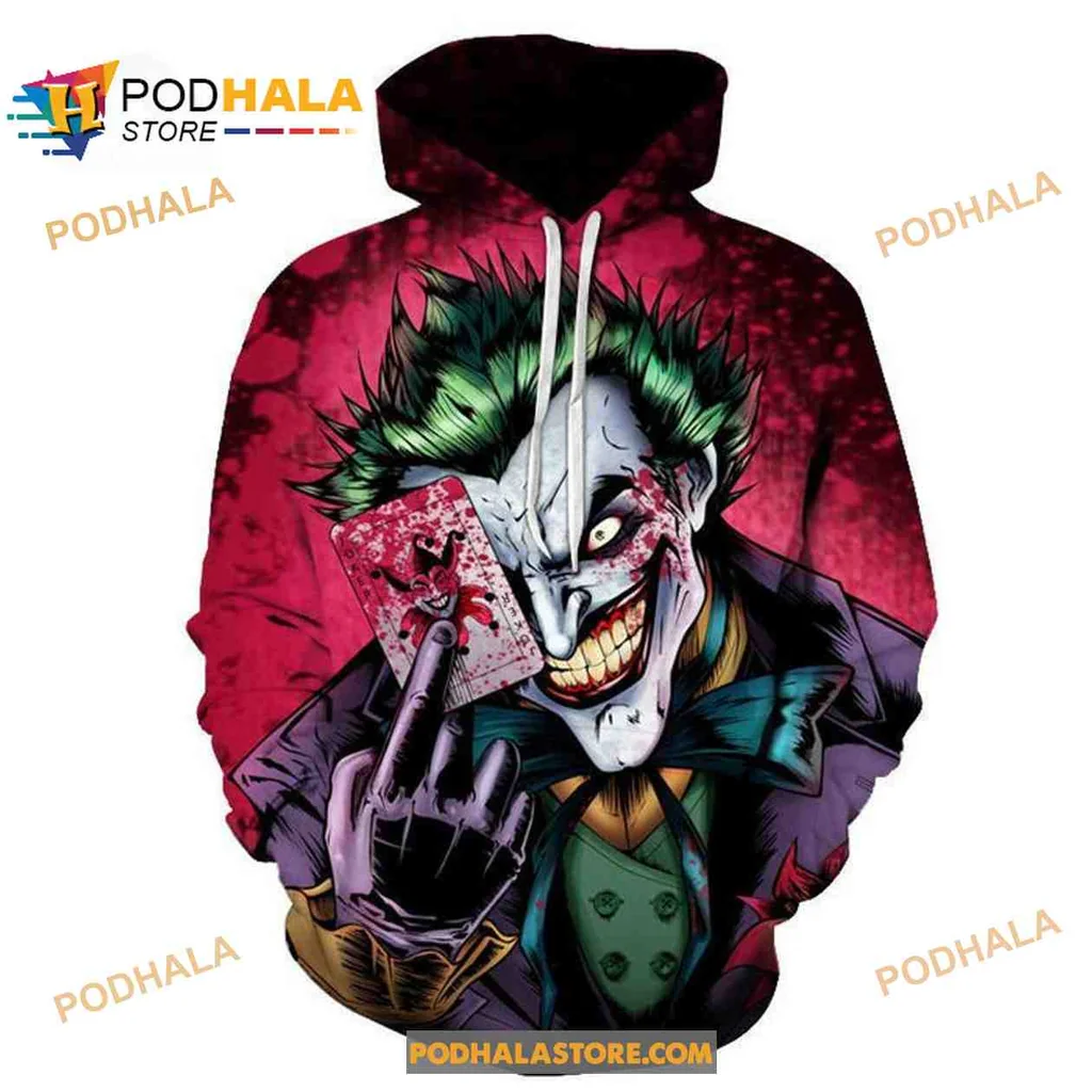Joker Poker 3d Hoodie With Sinister Character And Playing Card Design