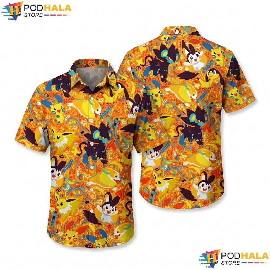 Jolteon Luxray Button Up Shirt Kawaii Vintage Summer Anime Apparel