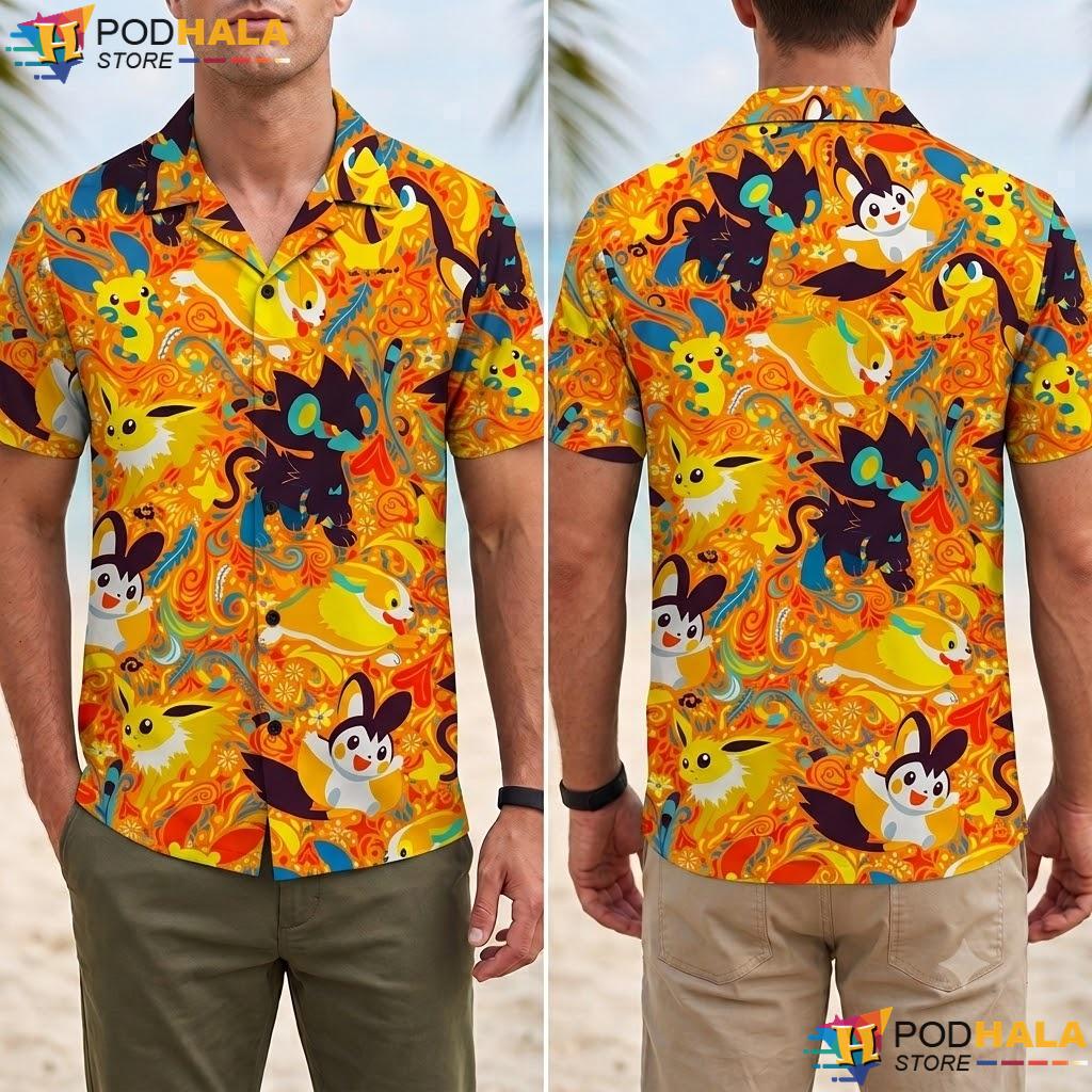 Jolteon Luxray Button Up T-Shirt Kawaii Vintage Summer Anime Apparel Jolteon Luxray Button Up T-Shirt Kawaii Vintage Summer Anime Apparel