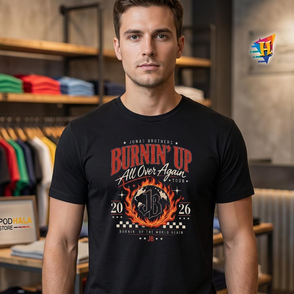 Jonas Brothers Burnin Up Tour T-Shirt Throwback Concert Graphic Top
