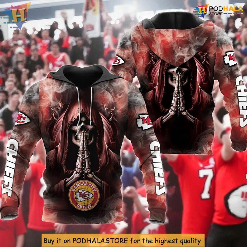 Kansas City Chiefs All Over Print Hoodie, NFL Skull Red Smoke Design Fan Gear