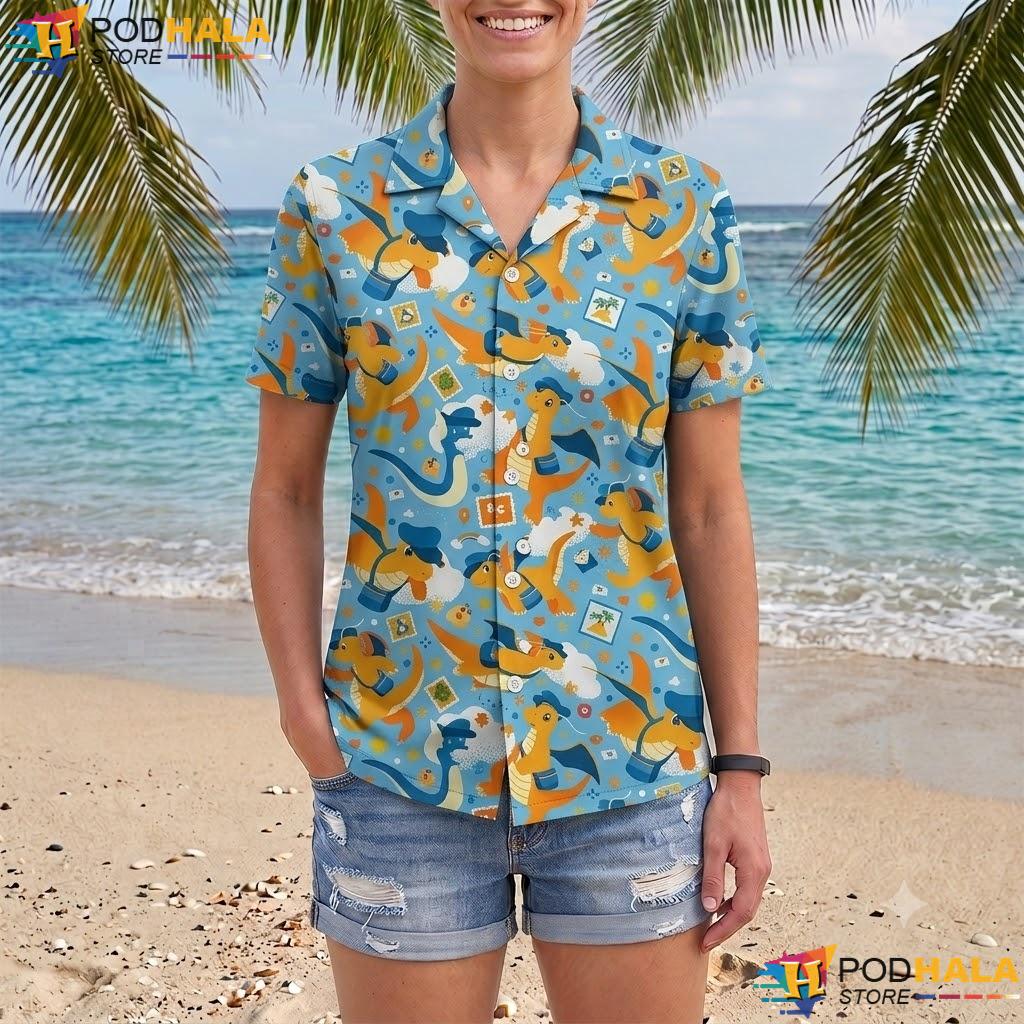 Kawaii Dragonite Tropical Shirt Cute Dragon Pattern Summer Anime Top Kawaii Dragonite Tropical Shirt Cute Dragon Pattern Summer Anime Top