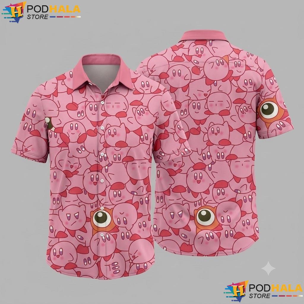 Kawaii Pink Kirby Aloha Shirt Funny Vintage Summer Anime Fan Apparel