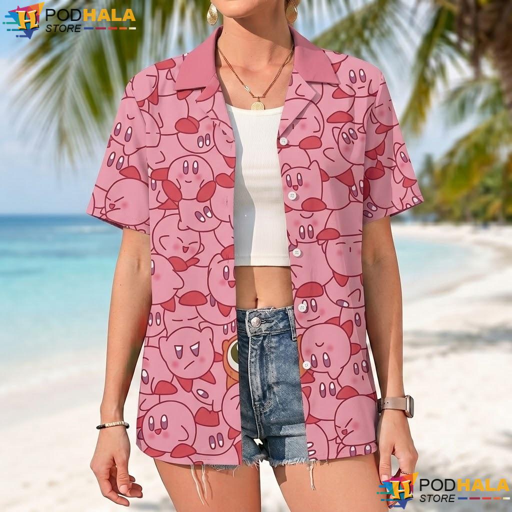 Kawaii Pink Kirby Tropical Shirt Funny Vintage Summer Anime Fan Apparel Kawaii Pink Kirby Tropical Shirt Funny Vintage Summer Anime Fan Apparel