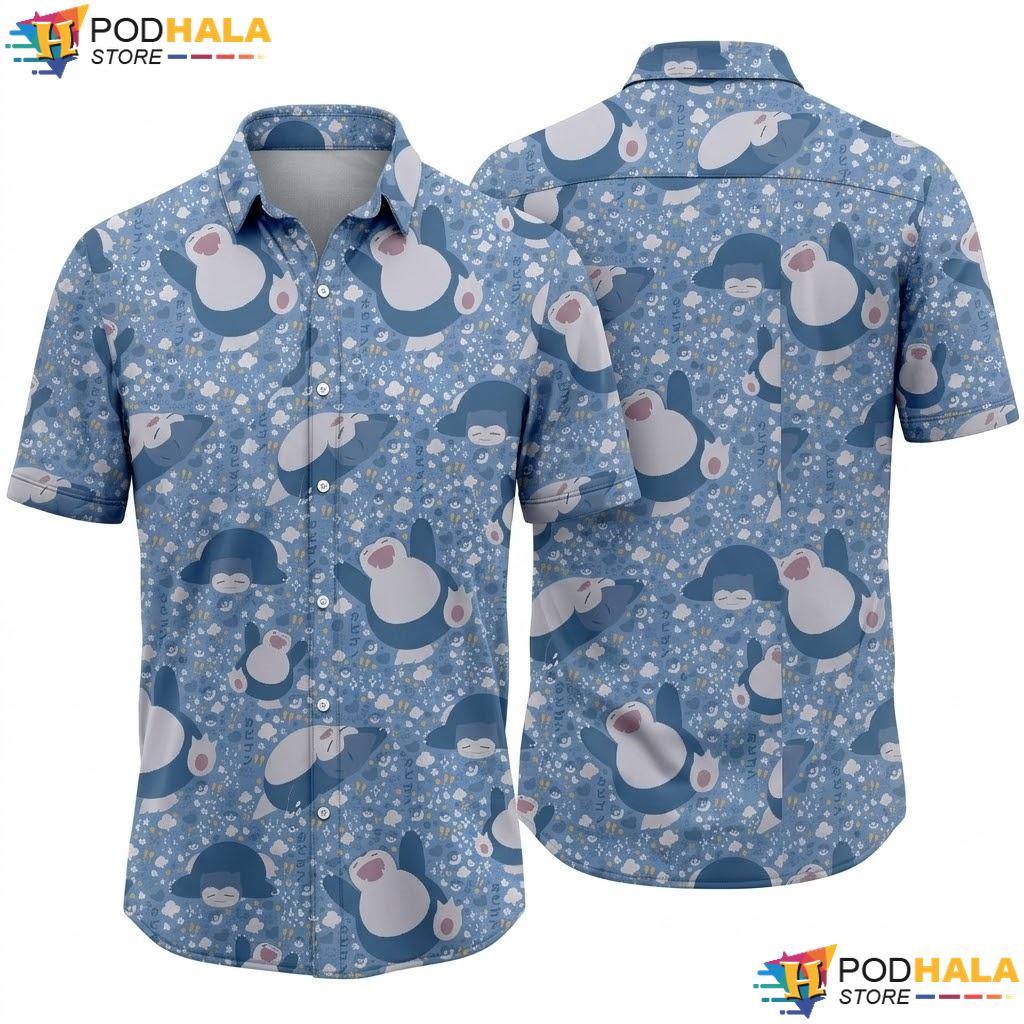 Kawaii Snorlax Art Button Up Shirt Funny Vintage Summer Anime Top