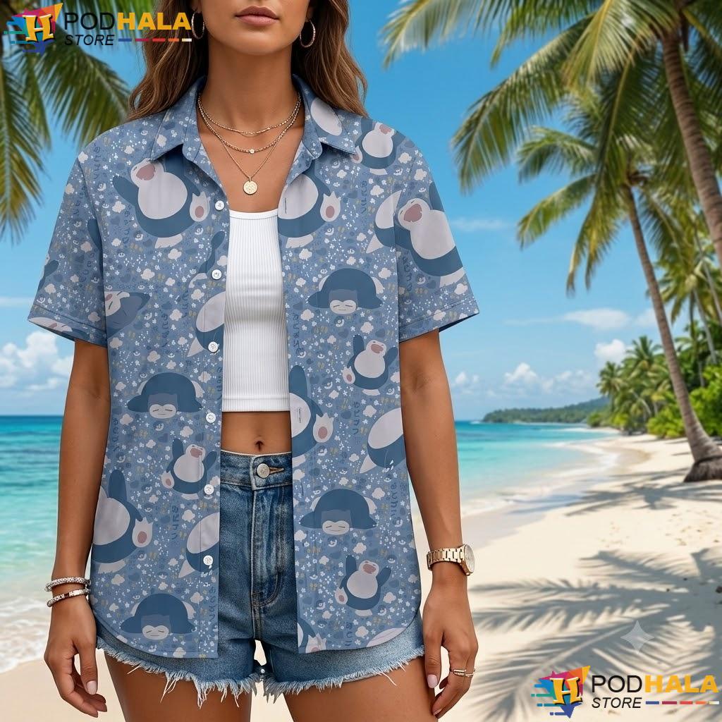 Kawaii Snorlax Art Button Up Tee Funny Vintage Summer Anime Top Kawaii Snorlax Art Button Up Tee Funny Vintage Summer Anime Top