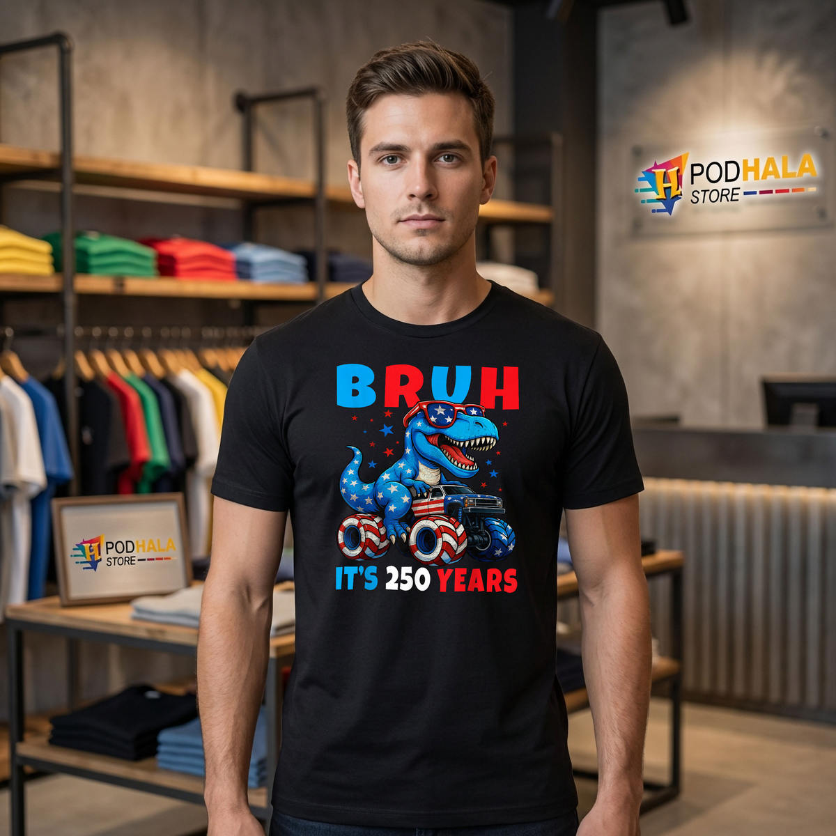 Kids Boys Dino 4th Of July USA Shirt 2026 1776 250th Anniversary Celebration