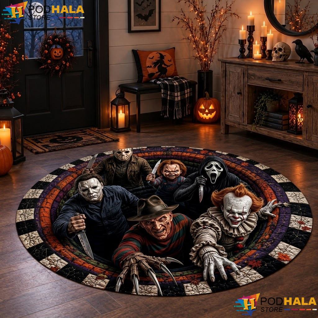 Killer Character Horror Halloween Round Area Rug 3D Scary Movie Spooky