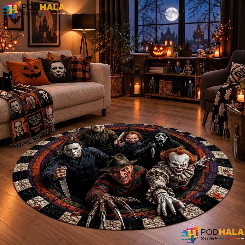 Killer Character Horror Halloween Round Area Rug 3D Scary Movie Spooky - View 1 Killer Character Horror Halloween Round Area Rug 3D Scary Movie Spooky - View 1