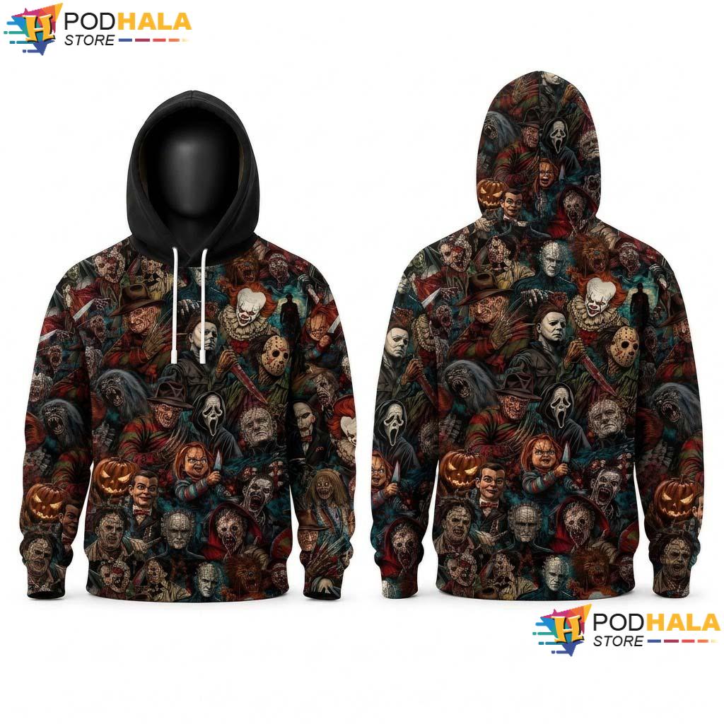 Killer Pattern Halloween 3D Hoodie Vintage Horror Movie Spooky Season