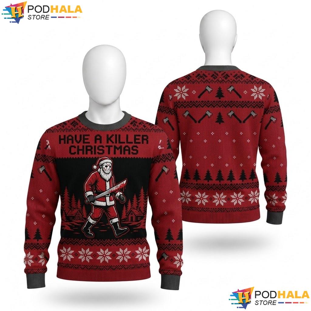 Killer Santa Ugly Christmas Sweater Funny Edgy Holiday Pullover Mens