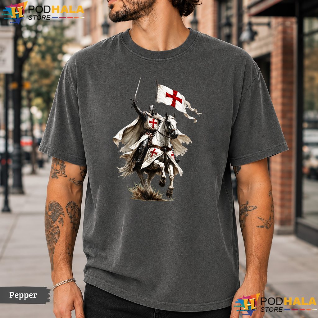 Knights Templar Crusader Cross Comfort Colors T-Shirt Medieval Horse Apparel