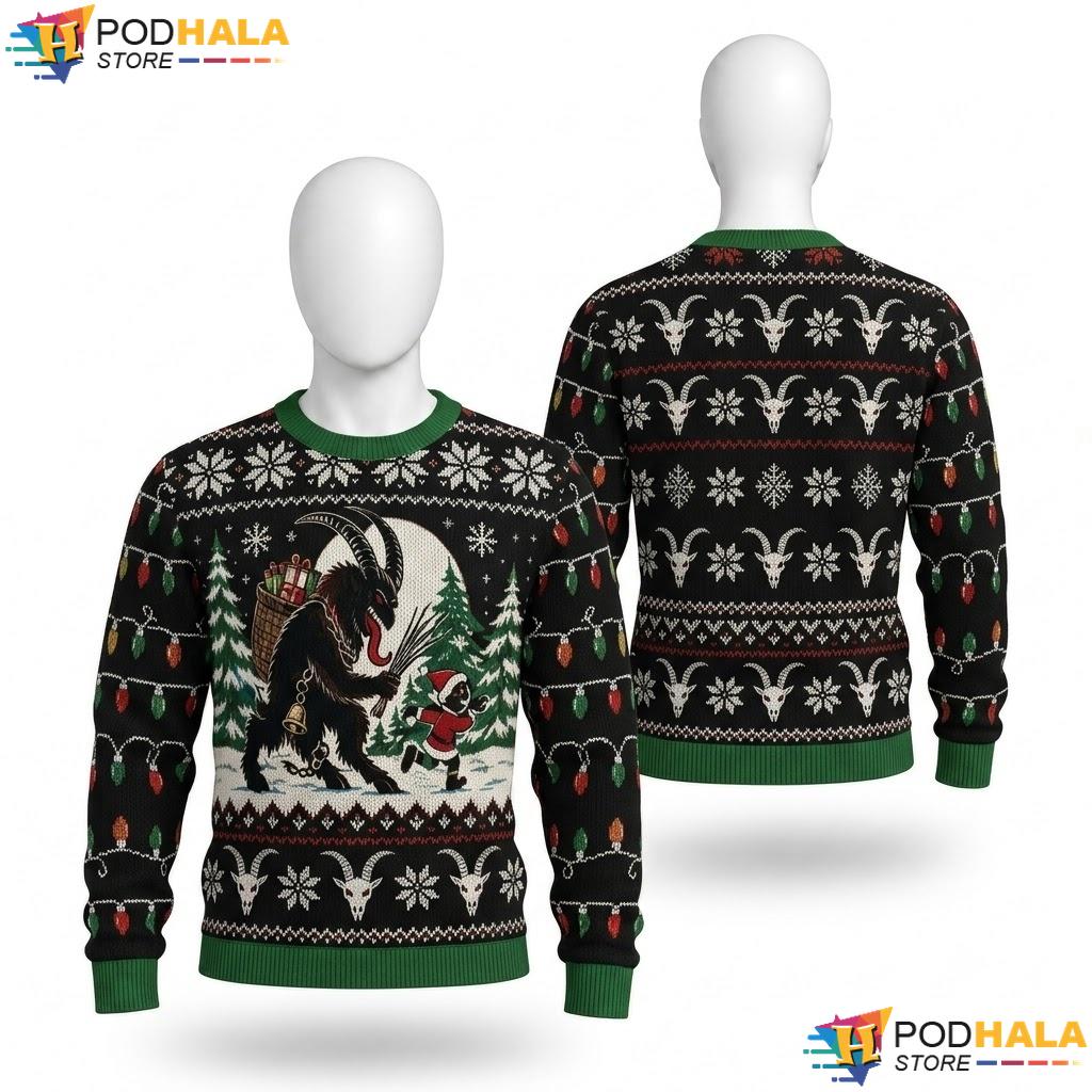 Krampus Spooky Santa Whimsical Ugly Xmas Sweater Festive Christmas Top