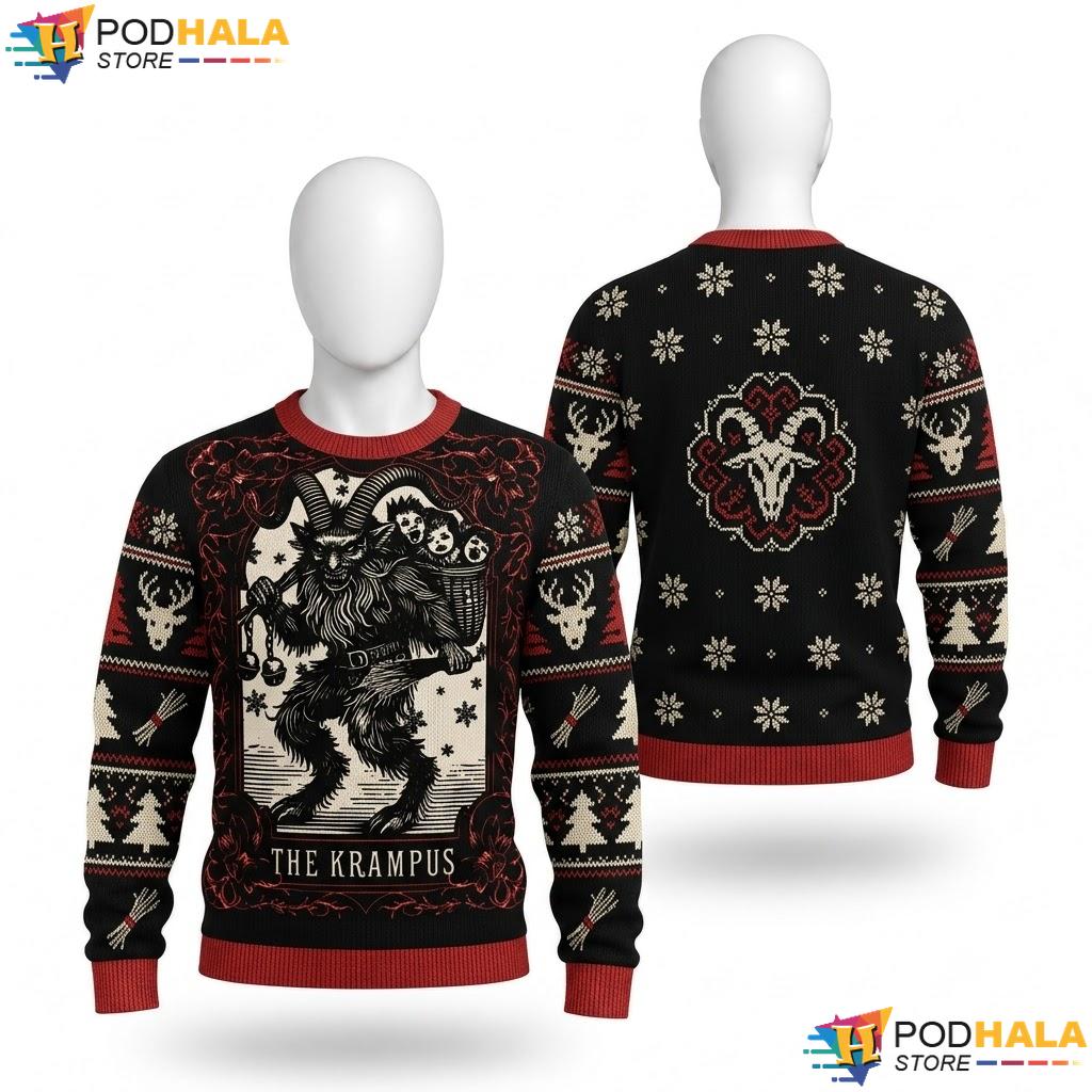 Krampus Tarot Card Ugly Christmas Sweater Evil Demon Pajama Xmas Top