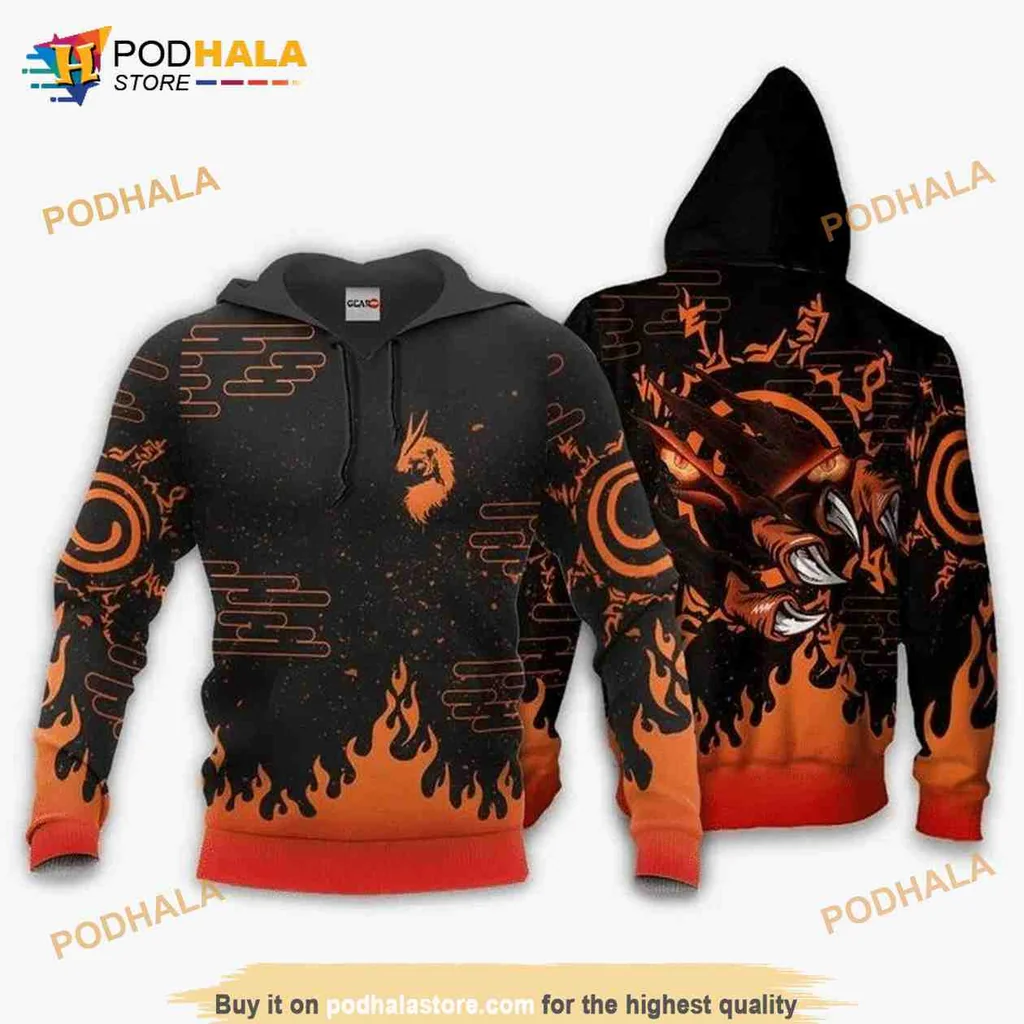 Kurama Fox 3d Hoodie Featuring Fiery Design And Dynamic Patterns