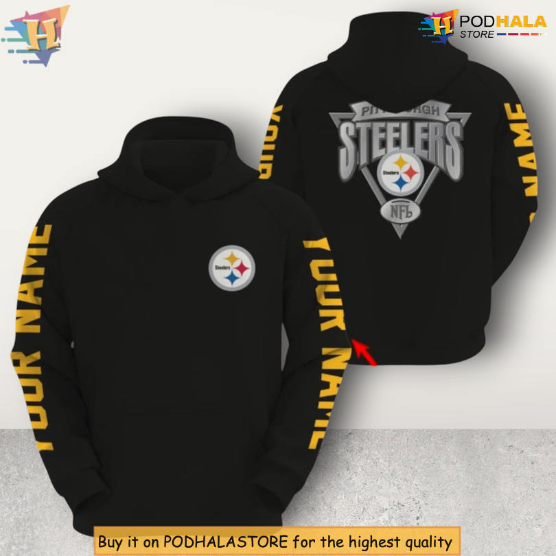 Ladies Steelers Hoodie Personalized Name 3D All Over Printed NFL Zip Up Style