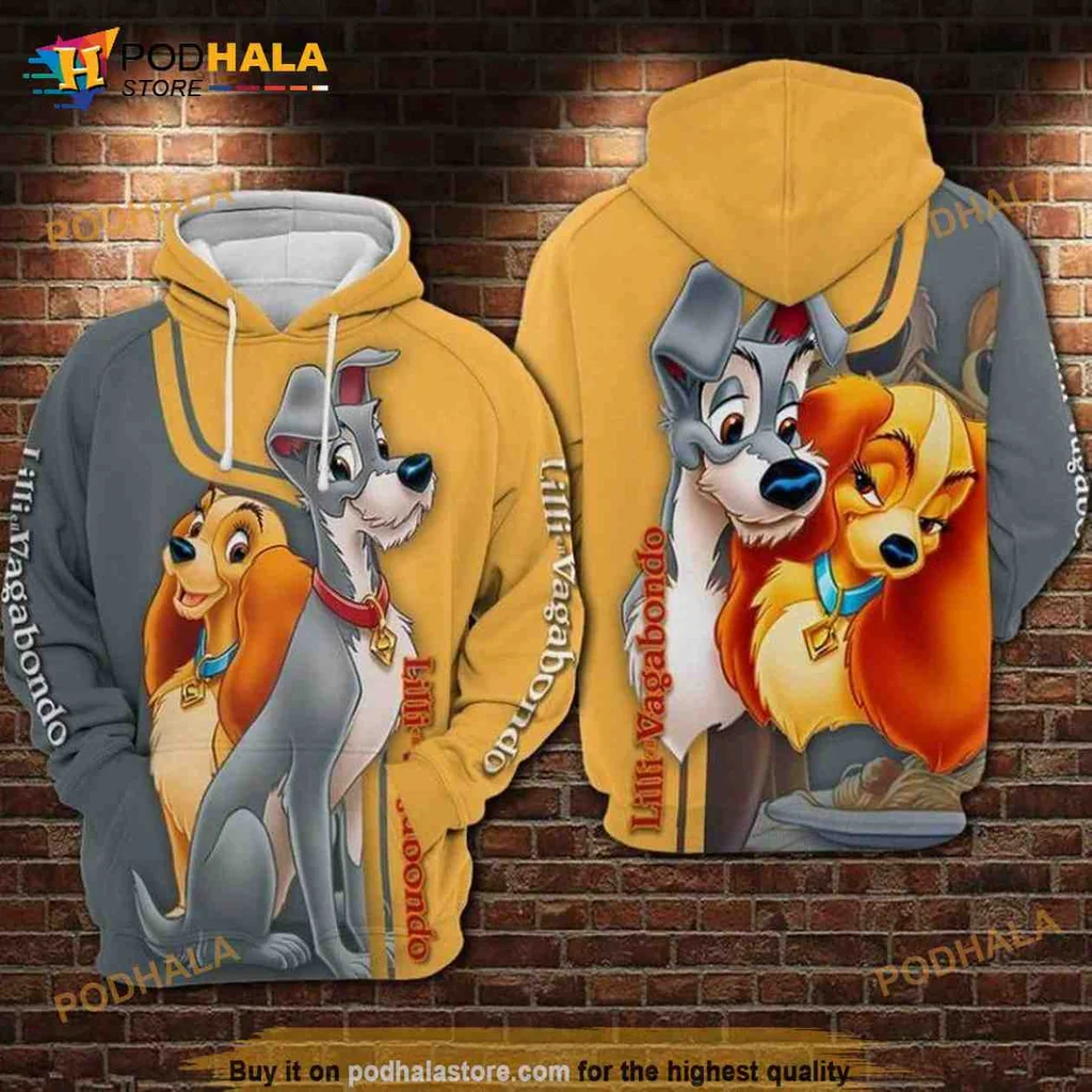 Lady And The Tramp 3d Hoodie Featuring Affectionate Dog Characters