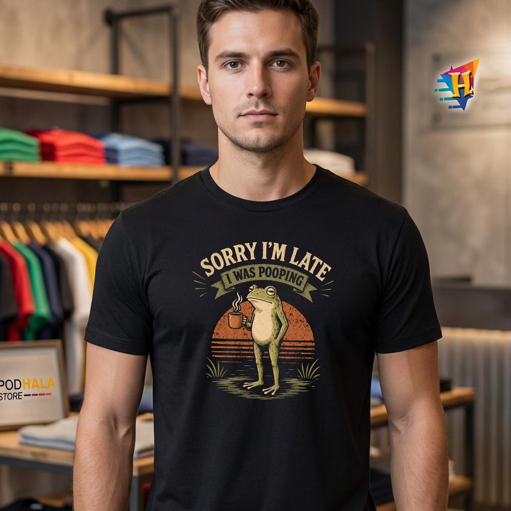 Late I Was Pooping Frog Tshirt Funny Sorry Meme Adult Humor Graphic Apparel Late I Was Pooping Frog Tshirt Funny Sorry Meme Adult Humor Graphic Apparel
