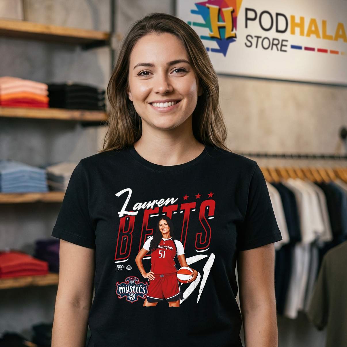 Lauren Betts Washington Mystics Shirt Player Pose Basketball Graphic For Men