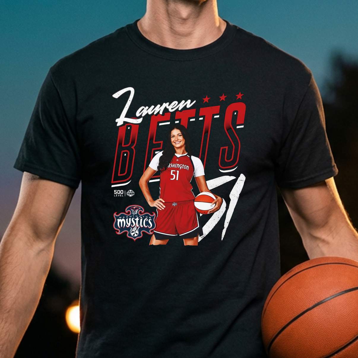 Lauren Betts Washington Mystics T-Shirt Player Pose Basketball Graphic For Men Lauren Betts Washington Mystics T-Shirt Player Pose Basketball Graphic For Men