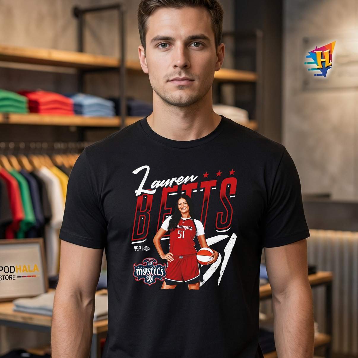 Lauren Betts Washington Mystics Tshirt Player Pose Basketball Graphic For Men Lauren Betts Washington Mystics Tshirt Player Pose Basketball Graphic For Men