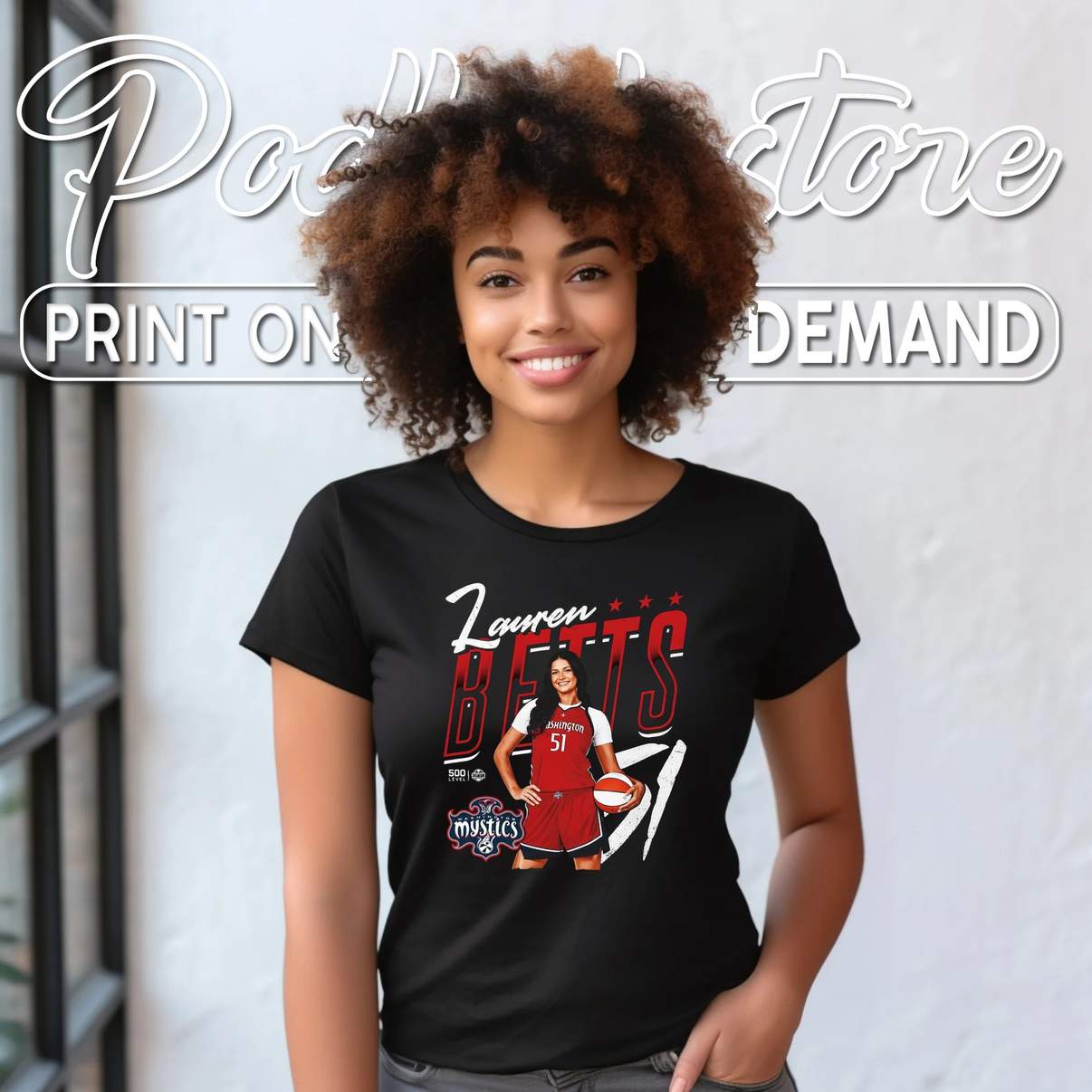 Lauren Betts Washington Mystics Tee Player Pose Basketball Graphic For Men Lauren Betts Washington Mystics Tee Player Pose Basketball Graphic For Men
