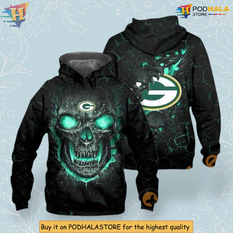 Lava Skull Fire Concept Green Bay Packers Hoodie 3D Halloween Design Lava Skull Fire Concept Green Bay Packers Hoodie 3D Halloween Design