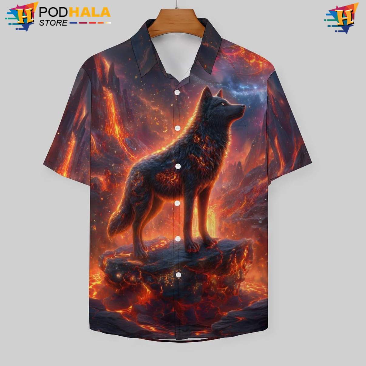 Lava Wolf Peak Tropical Shirt Mens Cool Print Casual Graphic Summer Beachwear Lava Wolf Peak Tropical Shirt Mens Cool Print Casual Graphic Summer Beachwear