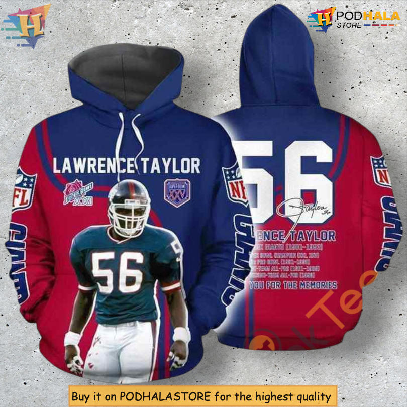 Lawrence Taylor Tribute Custom Name New York Giants Hoodie Signed Apparel
