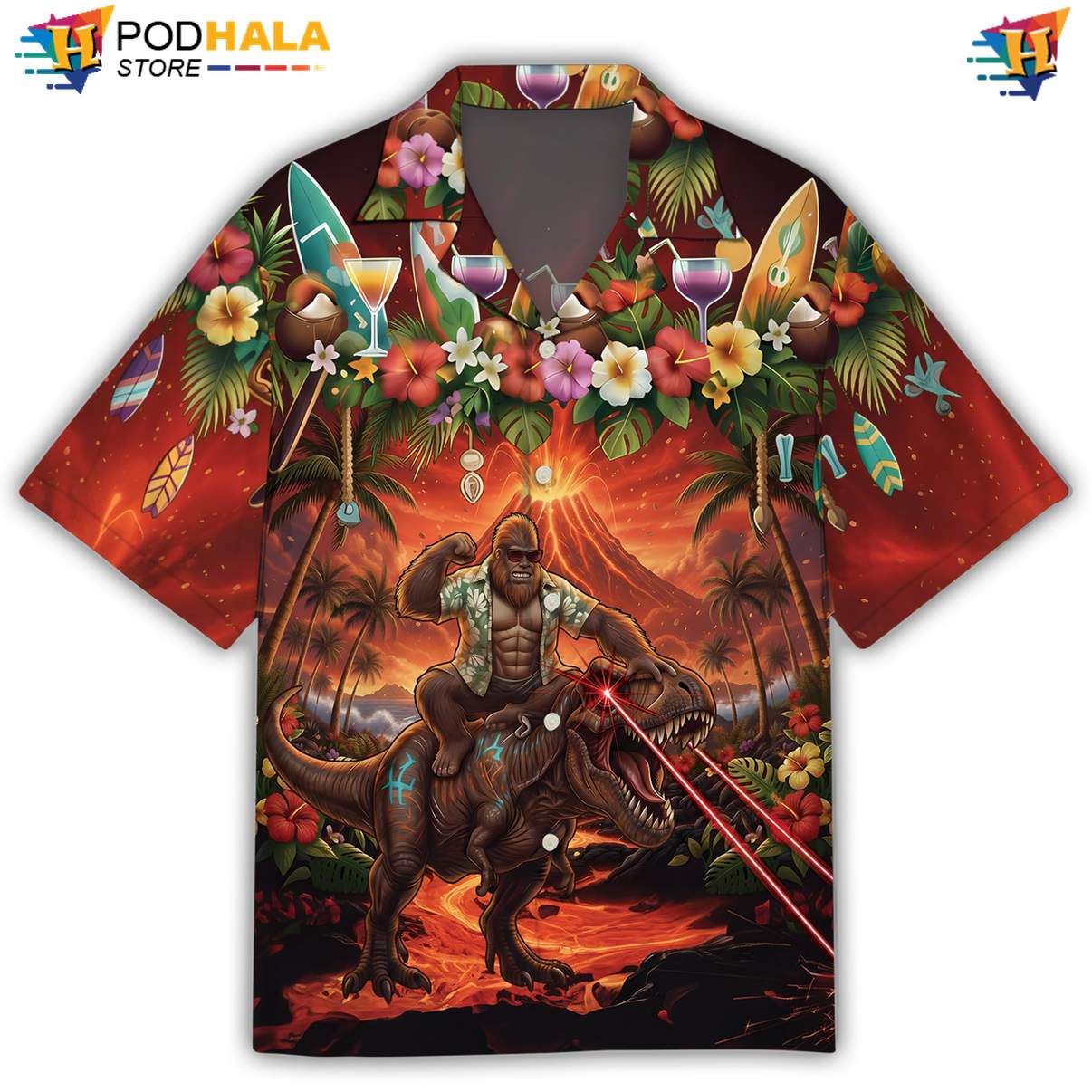 Lazy TRex Hawaiian Shirt Mens Tropical Beach Button Down Holiday Apparel