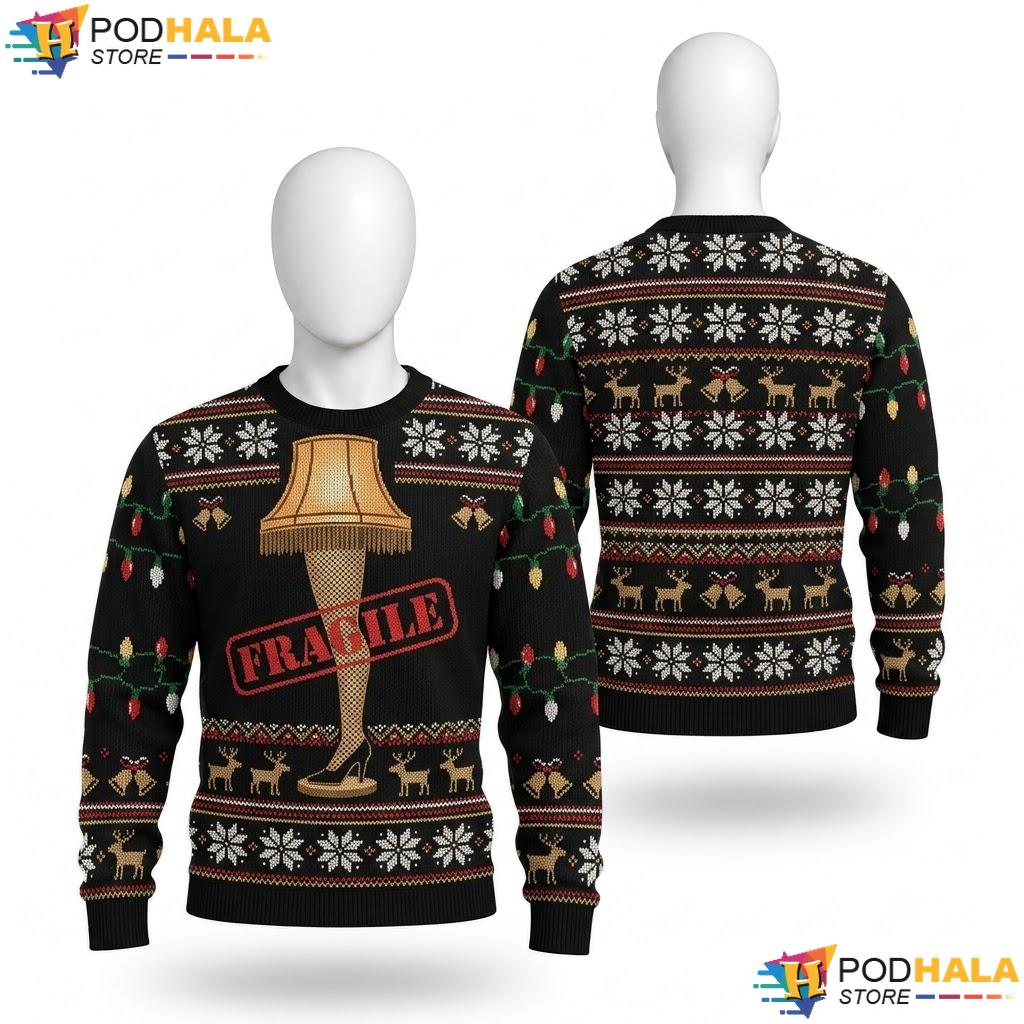 Leg Lamp Fragile Stamp Ugly Christmas Sweater Funny Holiday Outfit