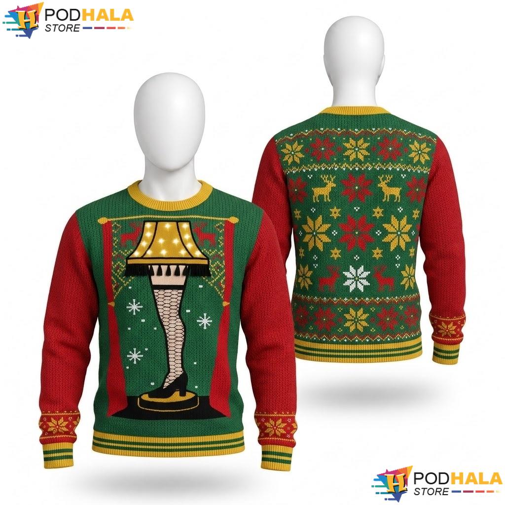 Leg Lamp Quirky Light Up Ugly Christmas Sweater Festive Xmas Mens Outfit