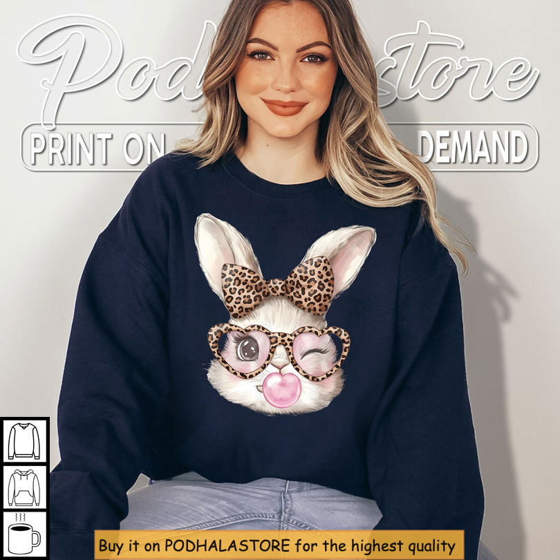 Leopard Glasses Bunny Graphic Easter Shirts For Women Cute Easter Style