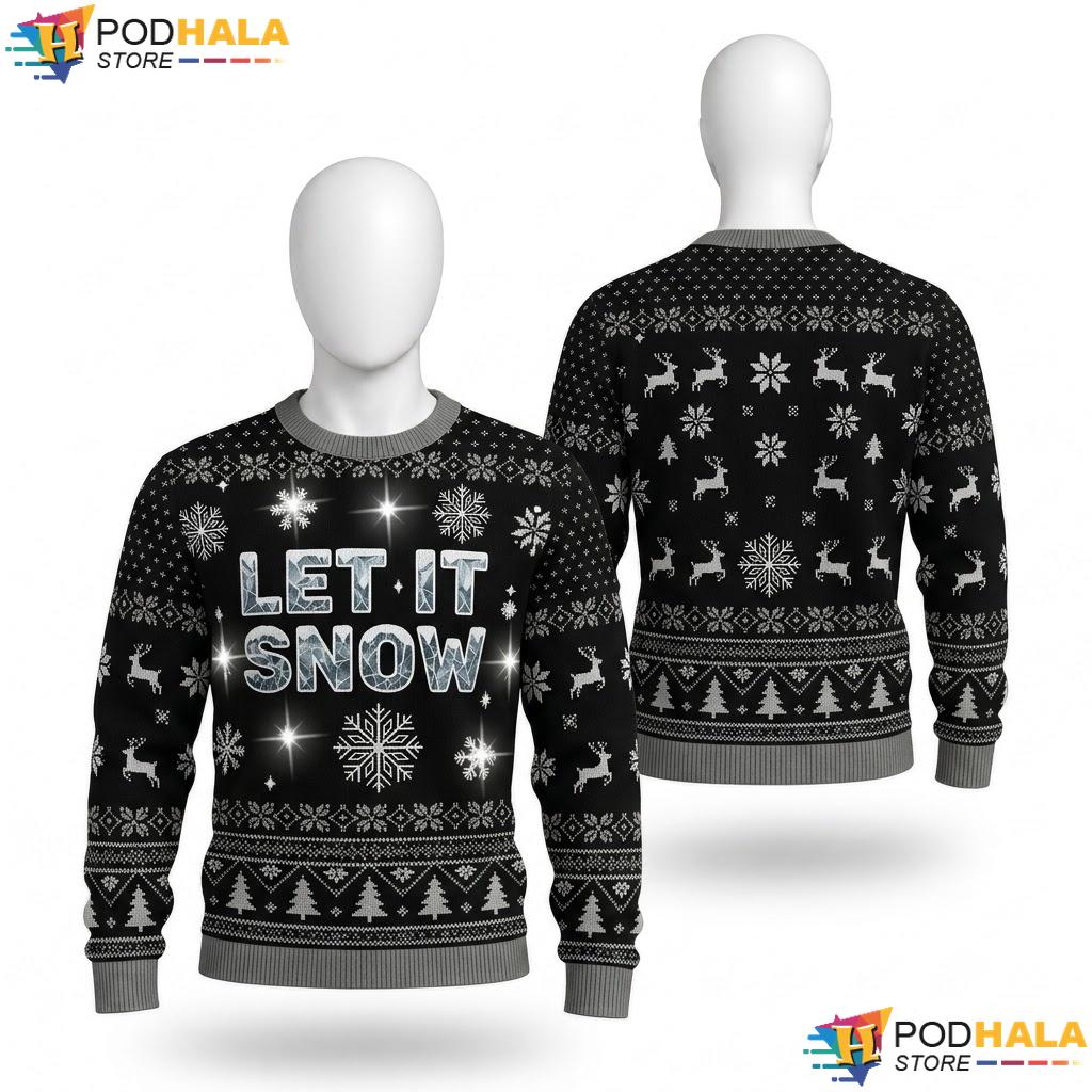 Let It Snow Black Ugly Christmas Sweater Festive Xmas Snowflake Apparel